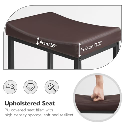 Image of HOOBRO Bar Chairs, Set of 3 Counter Height Saddle Stools with Curved Surface, 24.8 Inches, 2.4 inch Thick Upholstery, for Kitchen and Dining Room, Brown and Black BC10BYP301