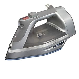 Hamilton Beach Steam Iron & Vertical Steamer for Clothes with Scratch-Resistant Durathon Soleplate, Digital Temperature Control, 8’ Retractable Cord, 3-Way Auto Shutoff, Anti-Drip, 1700 Watts, Silver