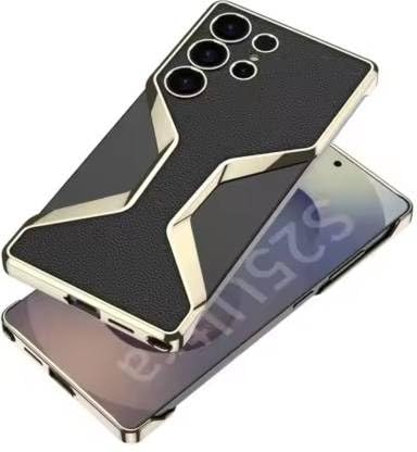 Image of TechTrendz Electroplated Metal Edges Borderless Ultra Luxury Slim Fit Leather Case Cover for Samsung Galaxy S25 Ultra 5G Camera Protection Business Leather Cover (Carbonn Black)