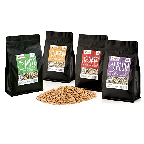 BBQ-Toro Set de Pellets 100% Madera Frutal | con 4 Variedades de 1 Kg c/u | Juego de Pellets para Barbacoa, Ahumador, Horno para Pizza y para Ahumar | Pellets Surtidos, Set de Pellets