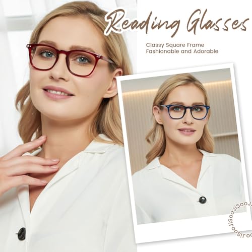 JiSoo Womens Reading Glasses 1.0, Trendy Readers Glasses Women, Lightweight Ladies Magnifying Glasses for Reading Red+Blue - Image 2