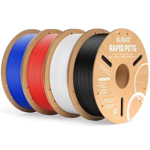 Image of ELEGOO Rapid PETG Filament 1.75mm Bundle 4KG, High Speed 30-600mm /s 3D Printer Filament Accuracy + /- 0.02 mm, 1kg Cardboard Spool(2.2lbs), Fits for Most FDM 3D Printers(Black, White, Blue, Red)