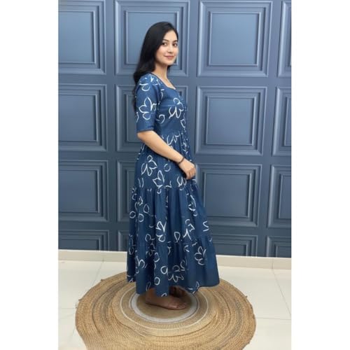 Image of Modestouze Attires Women's Paisley Pattern Rayon Midi Dress with Half Puff Sleeve Round Neck Calf Length and Pull On Closure Type