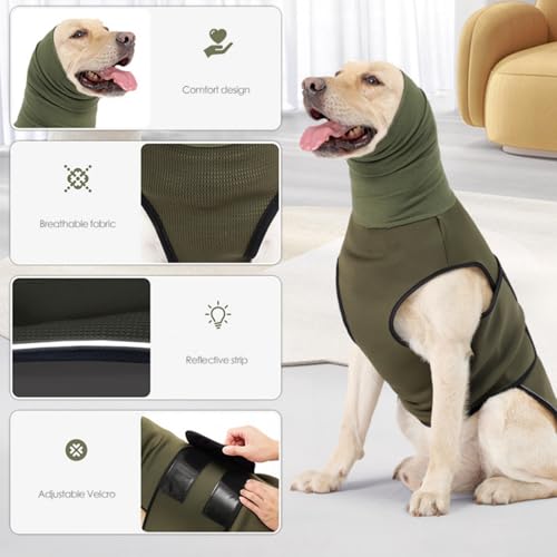 Yanmucy Beruhigender Hundemantel mit Hund Snood 2 in 1 Angstlinderung Verstellbare Angstjacke mit Hunde-Kapuzenpullover Ohrenschützer Relieve Nervöser Hund Weste für Feuerwerk Thunder (Blau, L)