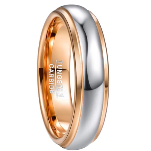 NUNCAD Wedding Band for Men Women Tungsten Carbide Ring 4mm/6mm/8mm High Polished Two-Tone Engagement Ring Step Edges Domed Comfort Fit Size 5-12
