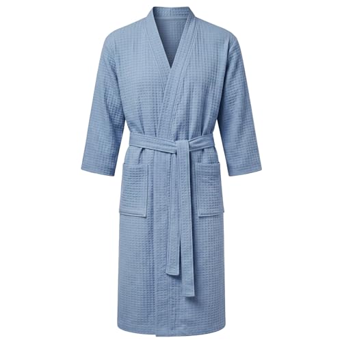 AUYAO Peignoir de Bain Homme et Femme, Peignoir Léger et Doux, Robe de Chambre avec Poches, Ceinture, Sortie de Bain Gaufré Homme, Vêtements de Nuit pour...