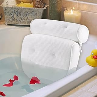 Idle Hippo Ergonomic bath headrest pillow with 6 Large Suction Cups Organic Tencel Luxury Spa Pillow Upgraded Technology Head, Neck, Back and Shoulder Support - Fits All Bathtub and Home Spa - White