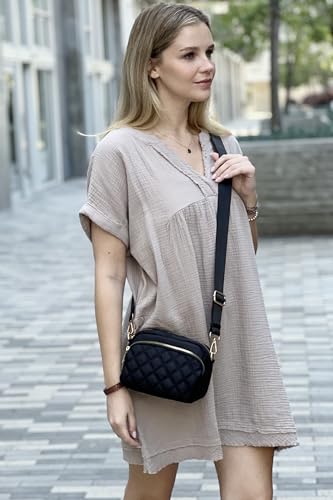 Image of FashionPuzzle Quilted Nylon Crossbody Bag with Wide Strap