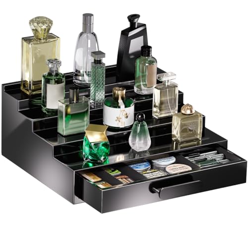 ProCase 男性用木製コロンオーガナイザー、3段香水オーガナイザー、メンズコロンスタンドホルダー収納、フレグランス、キャンドル、化粧品、カップケーキ、フィギュア、スパイス用ディスプレイライザーシェルフラック