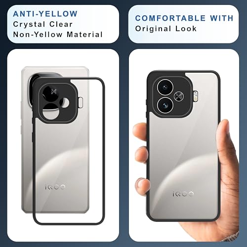 Image of CEDO Backcover for iQOO Neo 10R (5G) | Camera Protection Bump Shockproof Edge | Ultra Hybrid Transparent Acrylic Clear TPU+PC Hard Backcase Cover (Black)