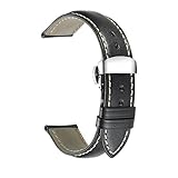 iStrap 22mm Genuine Leather Watch Band Padded Strap Steel Butterfly Deployment Clasp Super Soft-Black