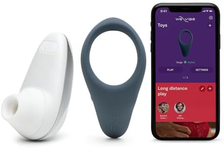 We-Vibe Verge Vibrating Cock Ring App Controlled & Womanizer Starlet White Pleasure Air Clitoris Sucker - Couples Sex Toys Bundle