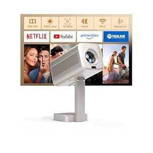 Smart Mini Beamer 4k [Kompatibel mit Netflix & Dolby Audio] VOPLLS TOF Autofokus/Trapezkorrektur 28000 Lumen Projektor, WiFi6 Bluetooth Full HD 1080P 210° Drehbar Beamer Heimkino/Outdoor für Handy/PC