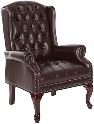 Office Star TEX Traditional Queen Anne Style Chair with Thick Padded Seat and Lumbar Support Back with Royal Cherry Finish Wood Legs, Jamestown Oxblood Vinyl - Thumbnail 2