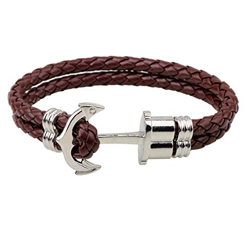 OtherBoat anchor Braided black Leather men Bracelet mb20bl