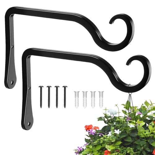 BOLITE Plant Hangers, 6 Inch Hanging Plant Brackets Outdoor or Indoor, Wall Hooks for Hummingbird Feeders, Bird Feeders, Planters, Lanterns, Wind Chimes, Home Decors, 2 Pack, Black