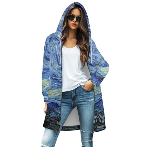 Women's Hooded Cardigan Sweaters Zipper Long Coatigan Jackets with Pockets Mid-Length Hooded Sweatshirt