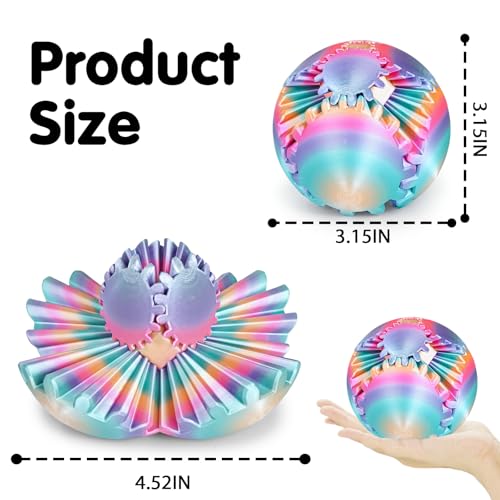 Image of GearSphere 3D Printed Spin Ball or Cube Fidget Toy, Fidget Ball Gear Toy for Stress and Anxiety Relief, Desk Toy for Adults & Kids (Rainbow, 3.1 Inch)