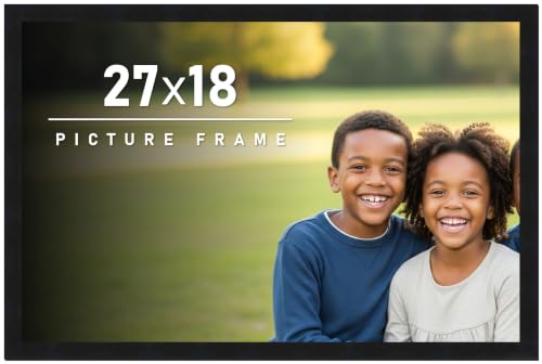 CountryArtHouse 27x18 Frame Black Picture Frame - Complete Modern Photo Frame Includes UV Acrylic Shatter Guard Front, Acid Free Foam Backing Board, Hanging Hardware Wood Wall Frames - no Mat