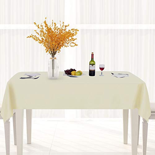Image of sancua 100% Waterproof Rectangle PVC Tablecloth - 54 x 54 Inch - Oil Proof Spill Proof Vinyl Table Cloth, Wipe Clean Table Cover for Dining Tables, Buffet Parties and Camping, Beige