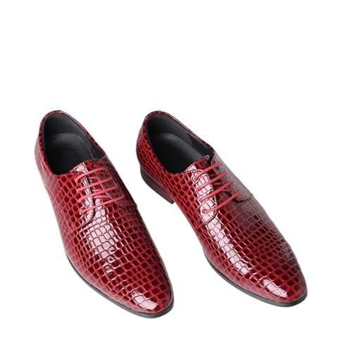 Men's Pointed Toe Leather Shoes Stylist Trendy Leather Shoes Glossy Face Stone Pattern(Red,38)