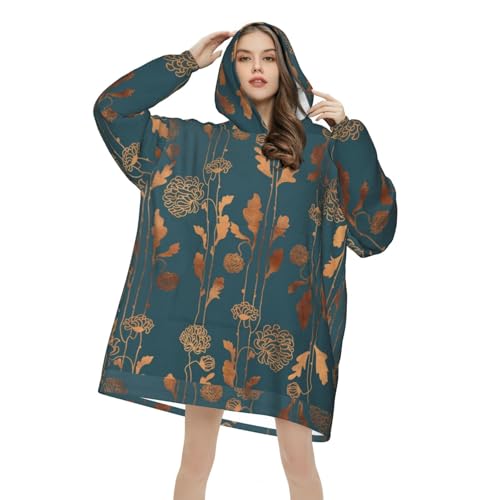 Sweat à capuche flanelle unisexe pull couverture ample poche fleurs