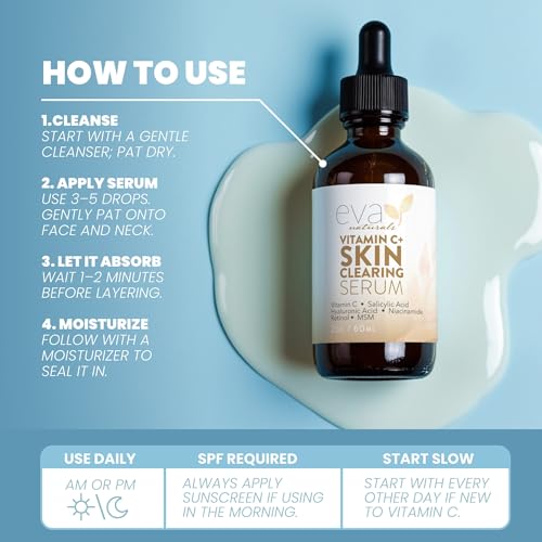Image of Vitamin C Serum for Face with Retinol & Salicylic Acid - Skin Clearing Acne Spot Treatment with Niacinamide, Hyaluronic Acid, MSM - Anti-Aging Facial Serum for Dark Spots and Blemishes, 2 Fl Oz