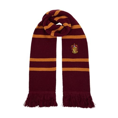 Harry Potter Gryffindor Knitted Crest Scarf - Deep Red & Yellow - Embroidered House Lion Badge - 66 x 7 - Soft Winter Knit Scarf for Kids & Adults - Wizarding World Accessory