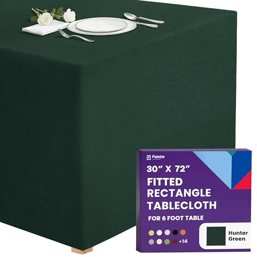 Gee Di Moda Fitted Tablecloth - 72 x 30 Inch Hunter Green Floor-Length Fitted Table Cloth for 6 Foot Rectangle Table, Heavy Duty Washable Fabric for Parties, Dinner, Weddings, Baby Shower & Trade Show