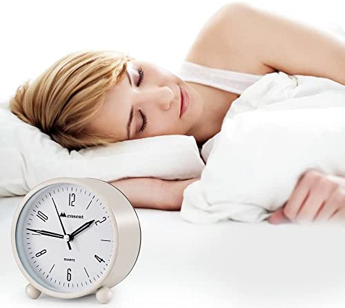 Image of 4 Inch Round Silent Analog Alarm Clock, Non Ticking, with Night Light, Battery Powered, Simple Design for Office or Bedroom (White)
