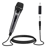 Moukey Dynamic Microphone, Karaoke Microphone with 13 ft Cable, Metal Handheld Cardioid Wired Mic, Microphone for Singing/Stage/Christmas Party, Compatible w/Karaoke Machine/PA System/Amp/Mixer, Grey