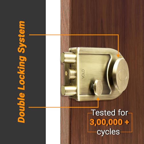 Image of VOLO Heavy Duty Tri-Bolt Rim Lock - Secure Dead Lock with Keys for Main Door, Single & Double Doors, Left & Right-Handed Use - Ideal for Home & Office (Pack of 1) (MT-02 (Antique))