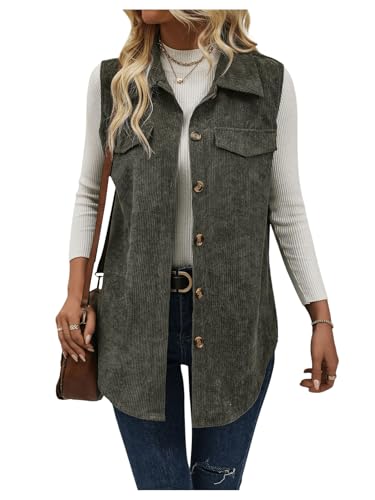 WDIRARA Women's Button Down Sleeveless Corduroy Jacket Vest Waistcoat Outerwear