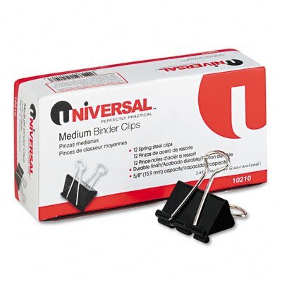 Universal : Medium Binder Clips, Steel Wire, 5/8" Capacity, 1-1/4" Wide, Black/Silver, Dz -:- Sold as 2 Packs of - 12 - / - Total of 24 Each