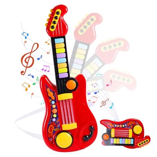 Herenear Guitarra Niños Juguete Piano, Juguete de Guitarra Infantil, Juguete de Instrumento Multifuncional con Música, Luz y Sonido, Regalo Educativo para Niños (Rojo)