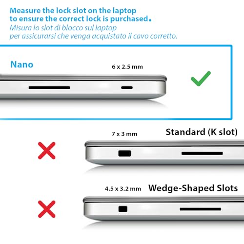 Cable Technologies Cable de seguridad Nano de acero antirrobo, 180 cm, para portátil, ranura de seguridad Kensington Nanosaver, cierre con llave, 2 llaves, bloqueo de protección Nano Saver, - imagen 2
