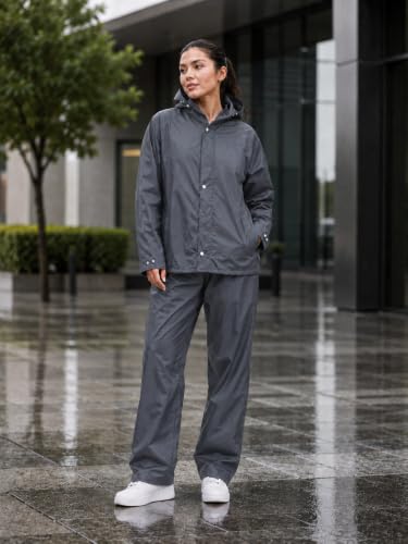 Image of GRECIILOOKS Women`s Raincoat | raincoat For women Waterproof with Hood | Rainsuit with Drawstring & heavy duty zippers | rain coat for womens with Transparent Visor