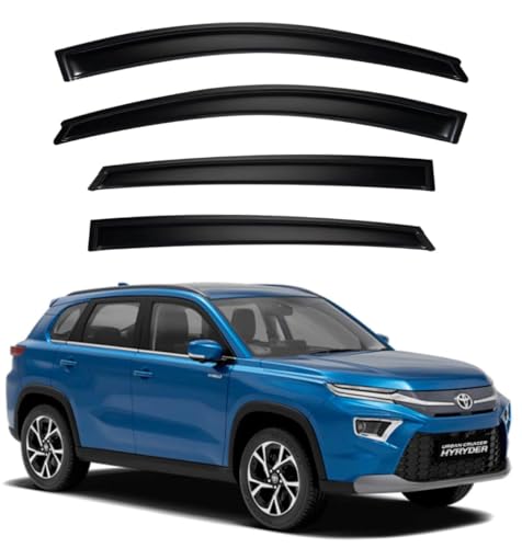Image of Premium Smoke Car Door Visor Front+Rear Sun /Rain Guard Outside Mount Tape-On Window Visors Compatible with Toyo-ta Urban Cruiser Hyryder (2025-2026)