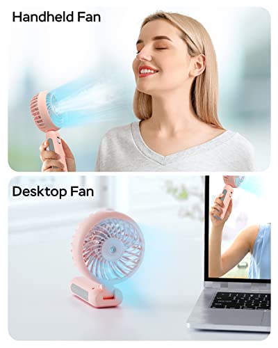 Rnkrun Portable Handheld Misting Fan, Usb Rechargeable Personal Mister Foldable Fan With Water Tank Battery Operated Spray Water Mist Fan Makeup Small Face Steamer For Travel Outdoors Office Pink #TOP1