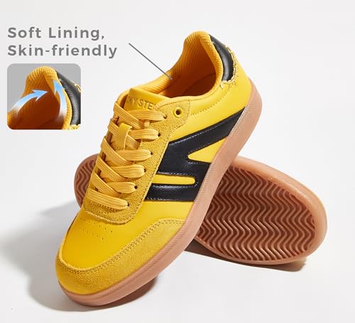 Image of LUCKY STEP Women Retro Gum Sole Fashion Sneakers | Genuine Leather Classic Tennis Skate Walking Shoes Anti Slip Trainers
