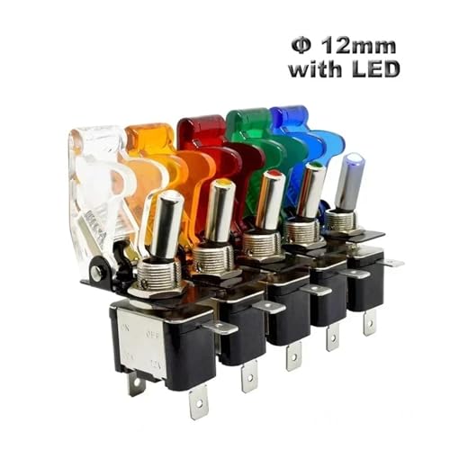 Auto Car Boat Truck 12V LED Toggle Switch Light Illuminated 3pin ON Off 20A with Aircraft Flip Up Cover Guard Red Green(Transparent Red,Yellow LED Switch)