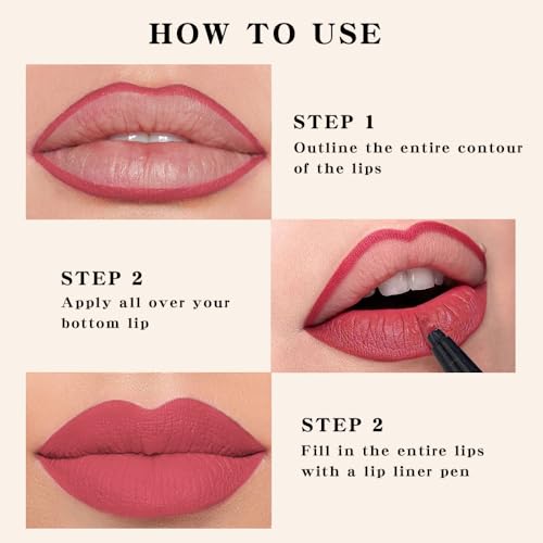 Image of evpct Longwear Liquid Lip Liner Stain Marker Pen Long Lasting Waterproof, Pink Red Matte Semi Permanent 24 Hour Lip Liner and Lipstick Combo, Korean Color Stay Lipliner All Day, Lips Stain peel off