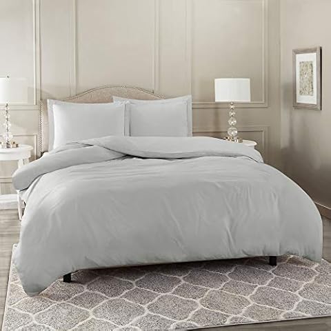 RESTURA Duvet Cover 2 Pillow Shams - Queen (88 x 88) Inches - Egyptian Cotton 800 Thread Count Comforter Cover Zipper Closure 3 Pieces Silver Gray Duvet Covers Set Cover