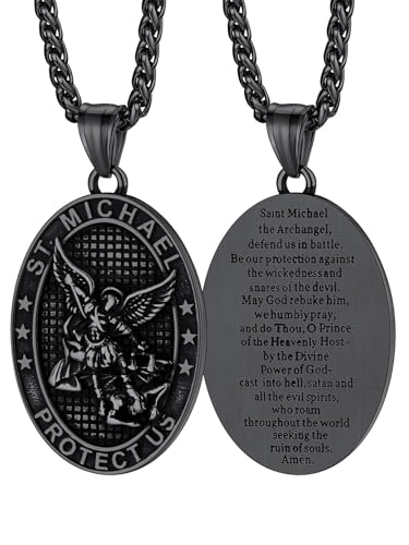 FaithHeart Stainless Steel St Michael Archangel Medal Pendant Necklace for Men Catholic Protection Amulet Jewelry Gift for Dad Son Husband