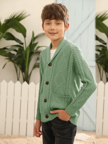 Boy's Sweater Cardigan Button Down Shawl Collar Cable Knitted Outwear Sweater Coats with Pockets4