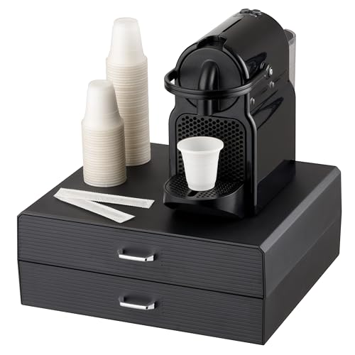 Baroni Home Cassetto porta cialde caffè, Organizer Universale per 30 capsule, scomparto per accessori e tè, Compatto in Plastica Resistente, 2 Cassetti, 34x13x34 cm, Nero