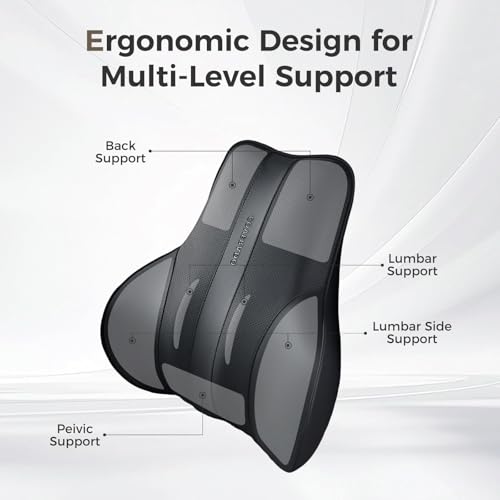 Image of Coverado Lumbar Support Pillow for Car, Ergonomic Memory Foam Back Pillow for Office Chair, New Back Cushion for Pain Relief, PU Leather Car Lumbar Support for Driving Seat - BK