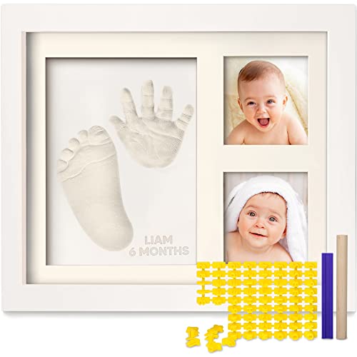 Baby Handabdruck und Fußabdruck Set - Gipsabdruck Baby Hand und Fuß für Neugeborene - Handabdruck Baby Bilderrahmen ​- Fußabdruck Baby Gipsabdruck Set - Baby Dusche Baby Abdruckset (Alpine White)