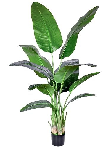 Image of HAIHONG Artificial Bird of Paradise Plant,Faux Palm Tree Potted Plant with Real Touch Leaves,Fake Trees for Home Living Room Office Indoor Outdoor Decor(5FT-1Pack)
