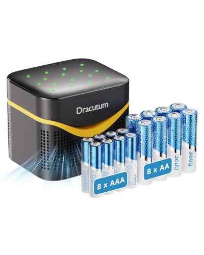 Image of 16 Pack Rechargeable AA and AAA Lithium Batteries with Charger